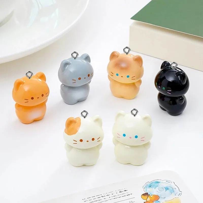 Resin Art Keychain - 10個入り スイート3D立体子猫レジンチャーム 漫画風シャム猫アニマルペンダント DIYイヤリング、キーホルダー、ジュエリー製作用