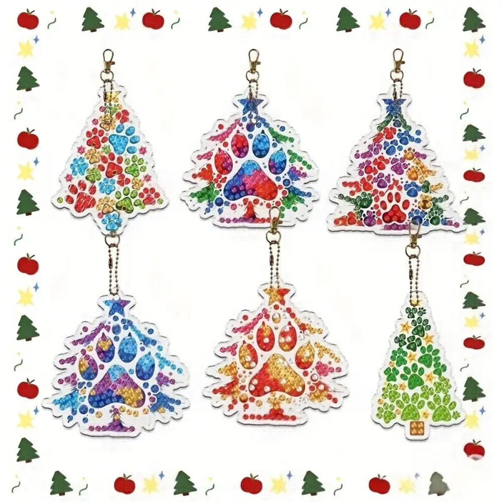 Resin Art Pen - 6個/セット DIY クリスマスツリーパターン ダイヤモンドペインティングキーホルダー、DIY モザイククラフトキット 初心者向け、女性用バックパックペン