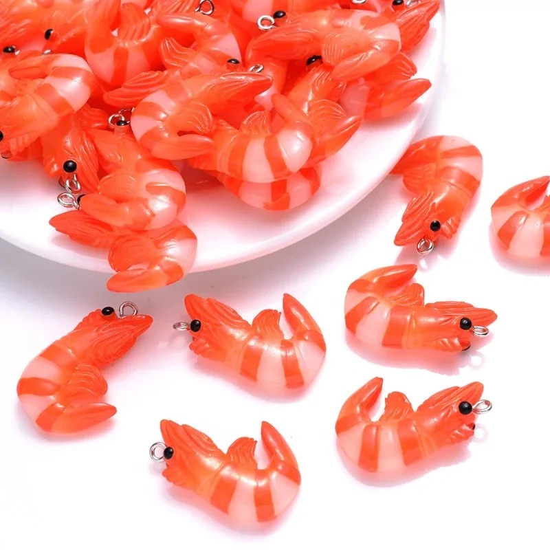 Resin Art Acrylic - 10 個アクリル樹脂漫画シーフードチャーム 3D 模擬ロブスターシュリンプペンダント DIY ジュエリー作成アクセサリーネックレス用