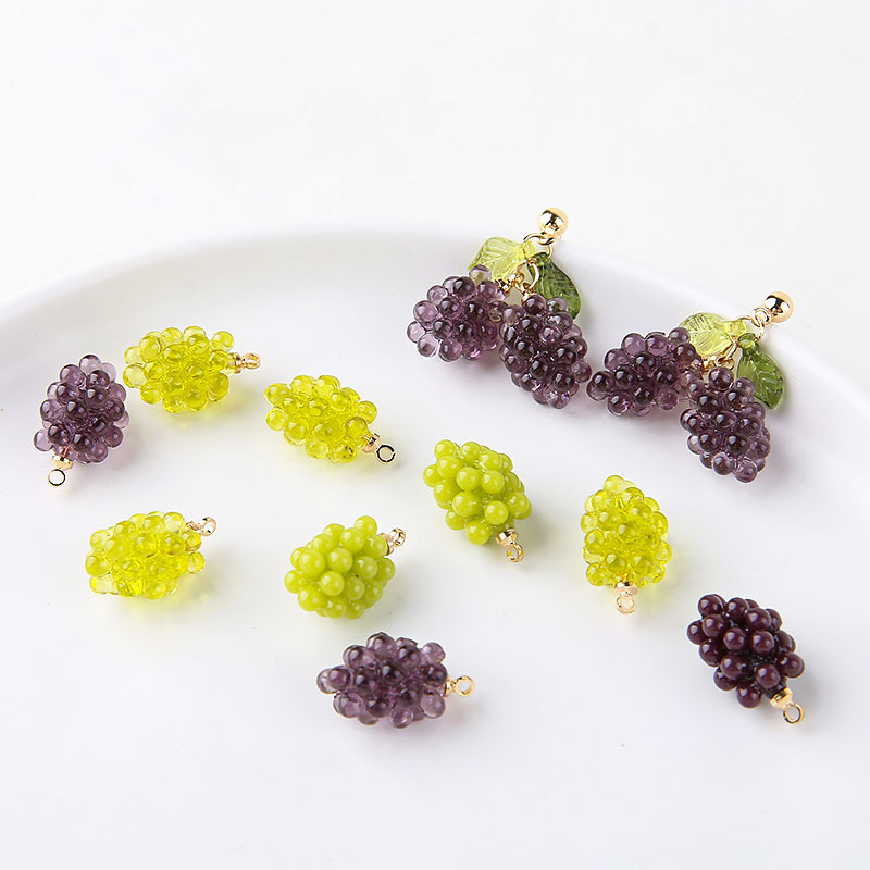 Resin Art Keychain - 6 個のかわいい小さなブドウ樹脂チャーム立体フルーツペンダント DIY イヤリングネックレスジュエリーキーホルダー作成アクセサリー用