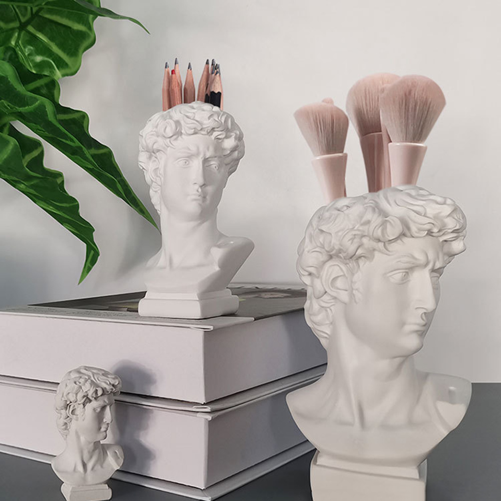Resin Art Pen - クリエイティブペンホルダーアートフラワーポット化粧ブラシ収納ポートレート人頭樹脂デビッドメディチ花瓶家の装飾装飾品