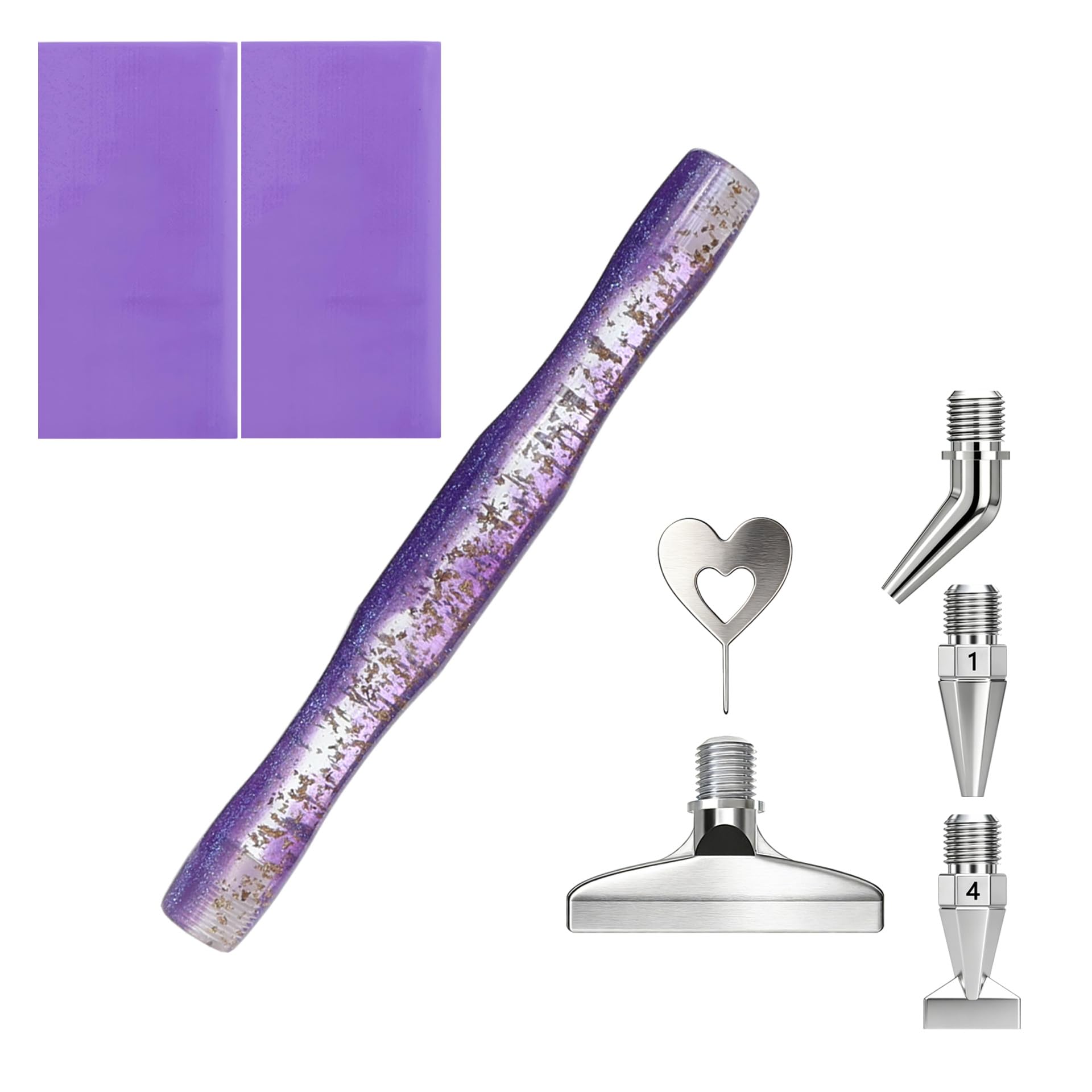 Resin Art Pen - ダイヤモンドペインティングアートペン、曲がったペン先、サイズ1と4、ネジ式ステンレススチール製ペン先、多機能ペン先、耐久性のある接着剤ドットツール2個付き、大人向け5DクラフトDIYネイルアートダイヤモンドペインティングに適しています。