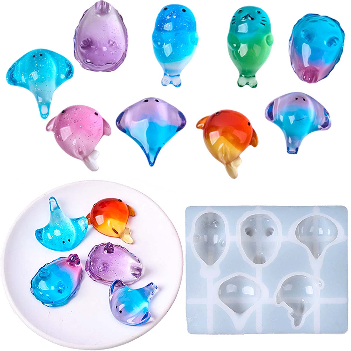 Resin Art A Keychain - 3Dヒーリング可愛いマンタ鯨シリコンモールドDIYキーホルダーバッグチャームソープキャンドルモールドエポキシ樹脂サマーアートギフト製作