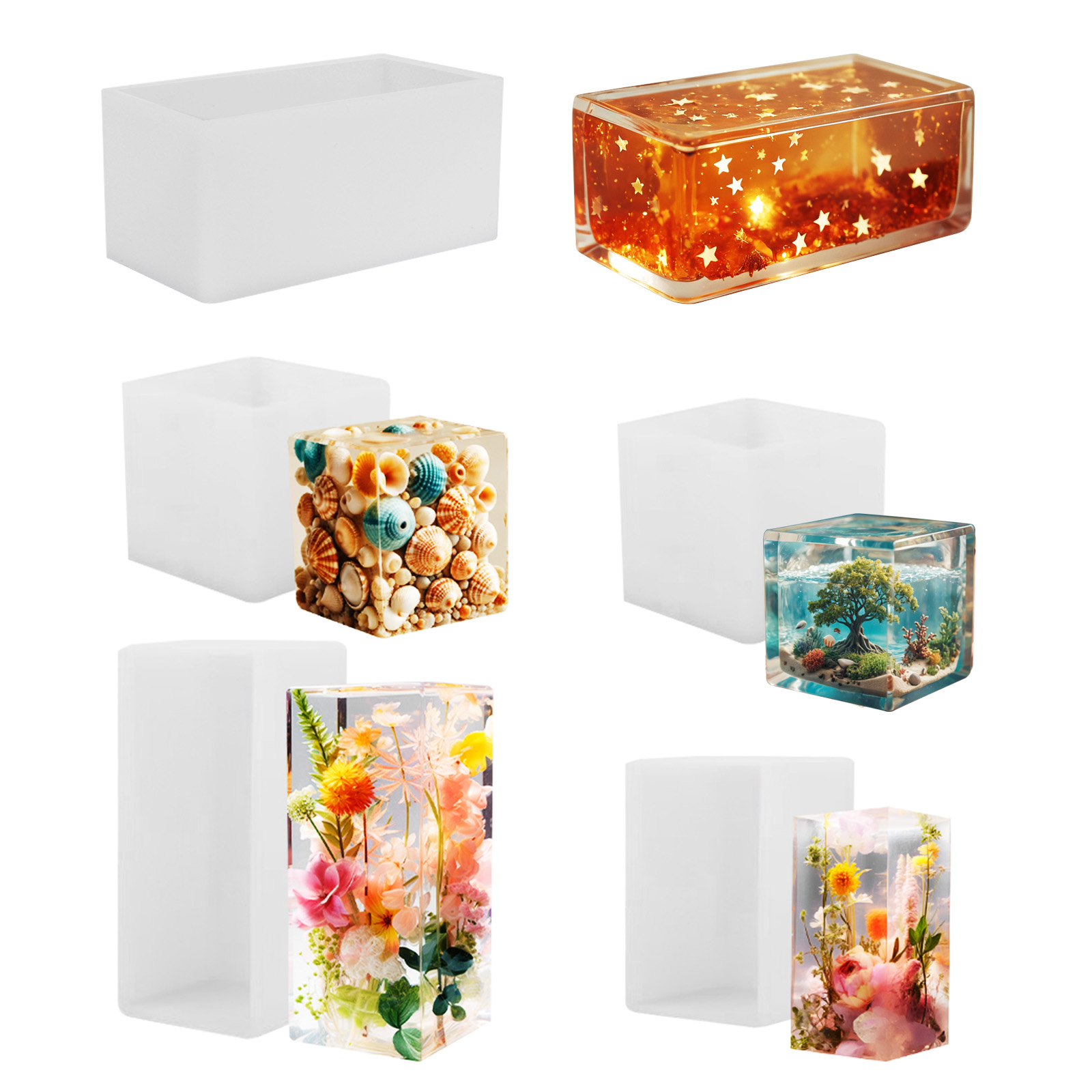 Resin Art Acrylic - エポキシ鋳造型シリコンモールド DIY 立方体樹脂型クリスタルエポキシジュエリー作成正方形長方形装飾 DIY アクセサリー