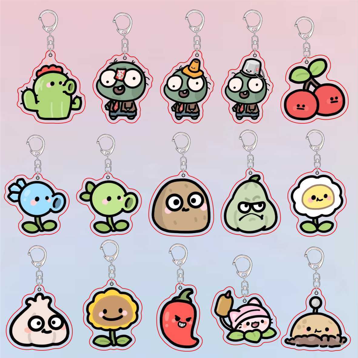 Resin Art Keychain - 植物対ゾンビ アクリル製キュートキーホルダー ゲーム関連商品 女の子向けギフト キーチェーン バッグチャーム