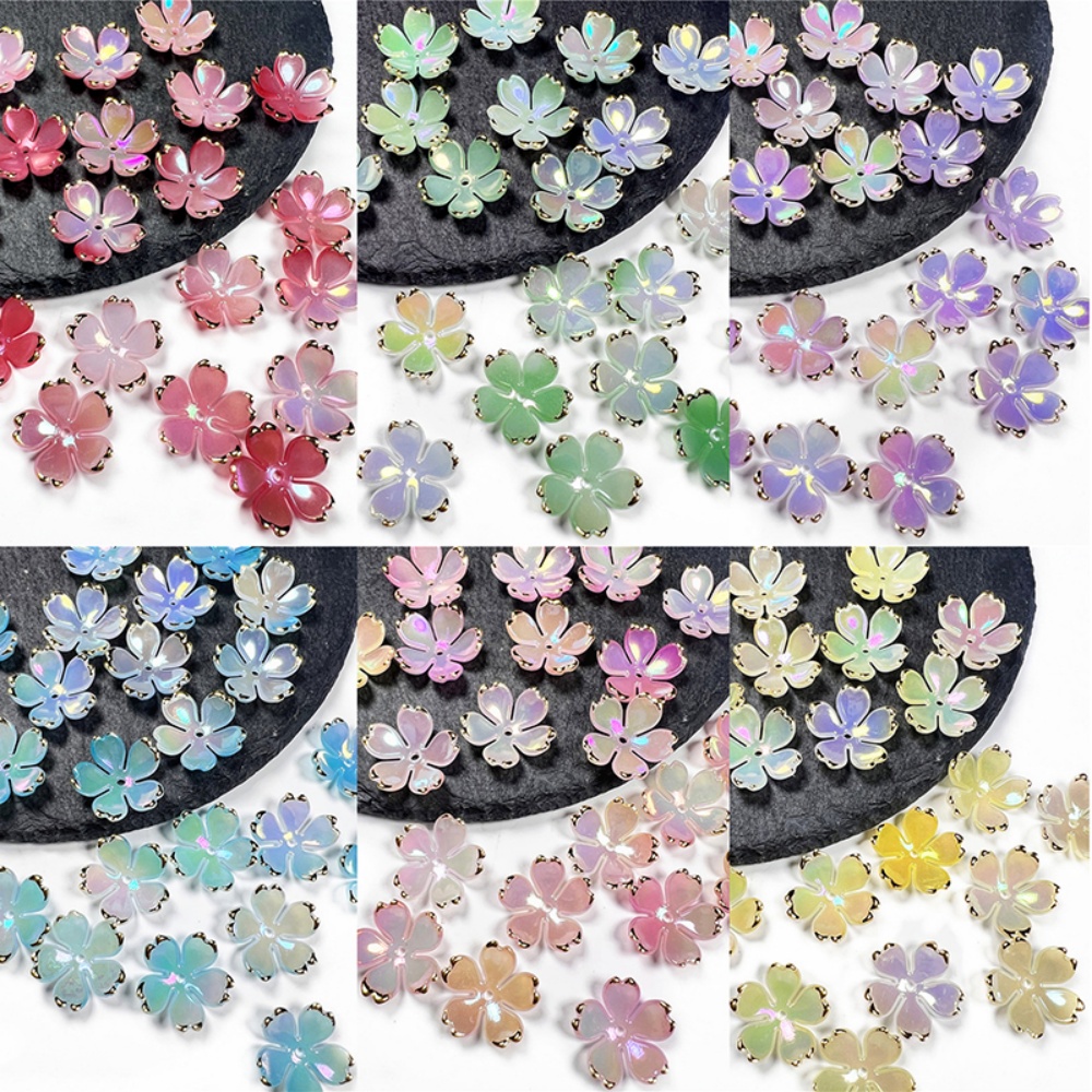 Resin Art Acrylic - 50個/ロット 19mm アクリル製桜の花ビーズ 花びらチャーム コネクター DIY