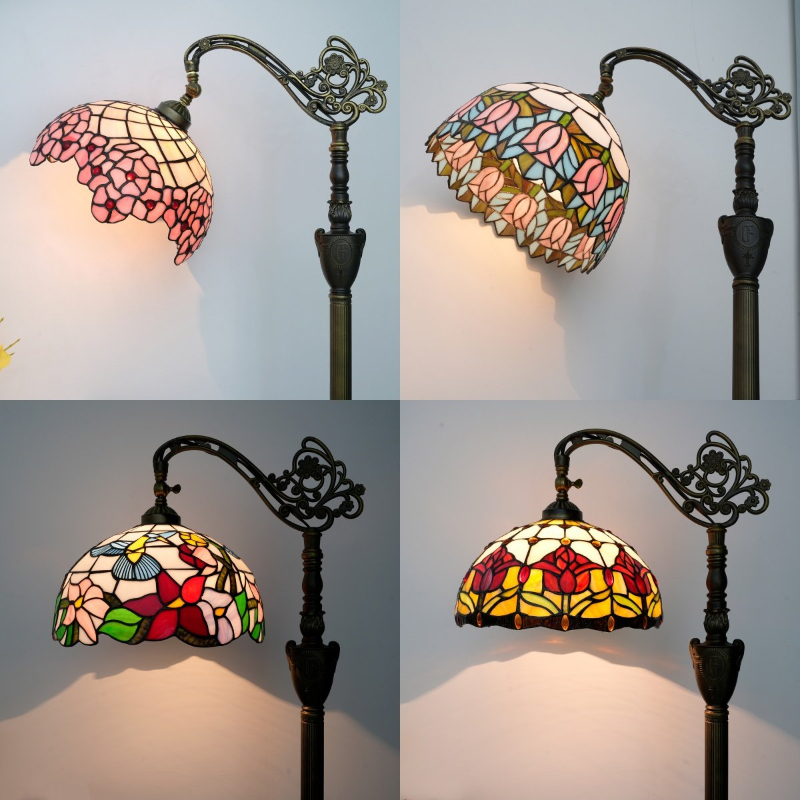 Resin Art Stand - ティファニーフロアランプ花アート装飾スタンディングデスクライト家庭用リビングルーム寝室ステンドグラス照明器具ルミナリア