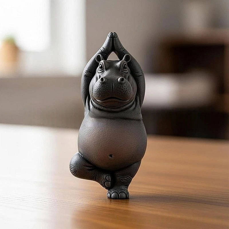 Resin Art Decoration Items - 漫画抽象カバ樹脂飾りヨガカバワニ像ホームオフィスデスクトップ装飾装飾アイテム