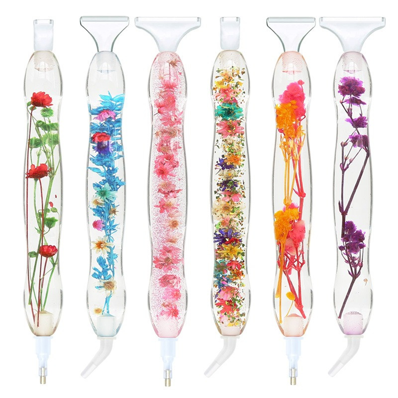 Resin Art Pen - 1セットフラワーデザイン樹脂製5Dダイヤモンドペインティングペン、カラフルポイントドリルペン（6ヘッド付き）DIYアートクラフト手作りアクセサリー