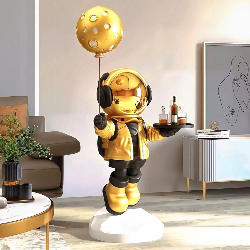 Resin Art Stand - 大型クリエイティブ宇宙飛行士フロアスタンド型収納オーナメント、スマートホームデコレーション、Bluetoothスピーカー機能付き