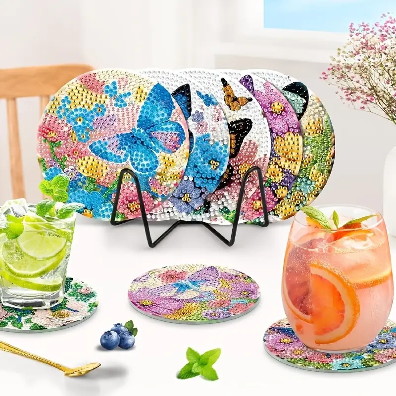 ダイヤモンドアートペインティングコースター8枚（ブラケット付 - Resin Art For Beginner のレビューと価格