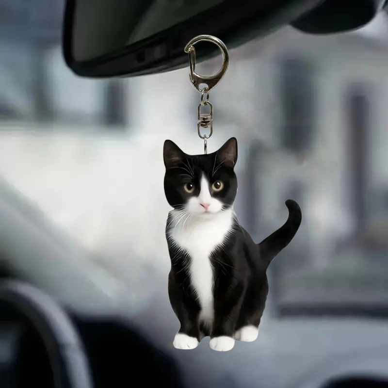 黒と白の猫キーホルダー 2d アクリル猫ペンダント両面デザイ - Resin Art Keychain Design のレビューと価格