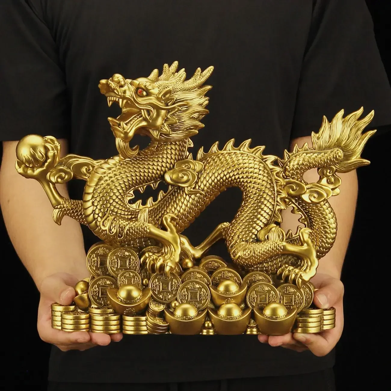 風水5クランクドラゴン装飾品、銅色、富を引き付ける、オフィス - Resin Art Furniture のレビューと価格