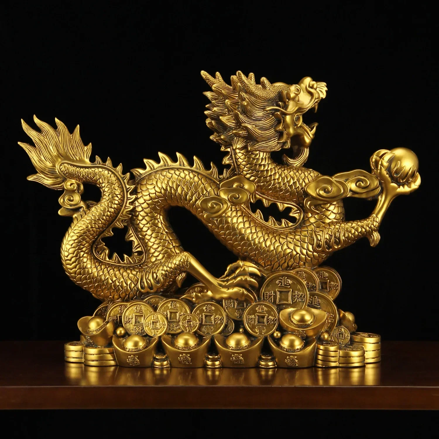 風水5クランクドラゴン装飾品、銅色、富を引き付ける、オフィス - Resin Art Furniture のレビューと価格