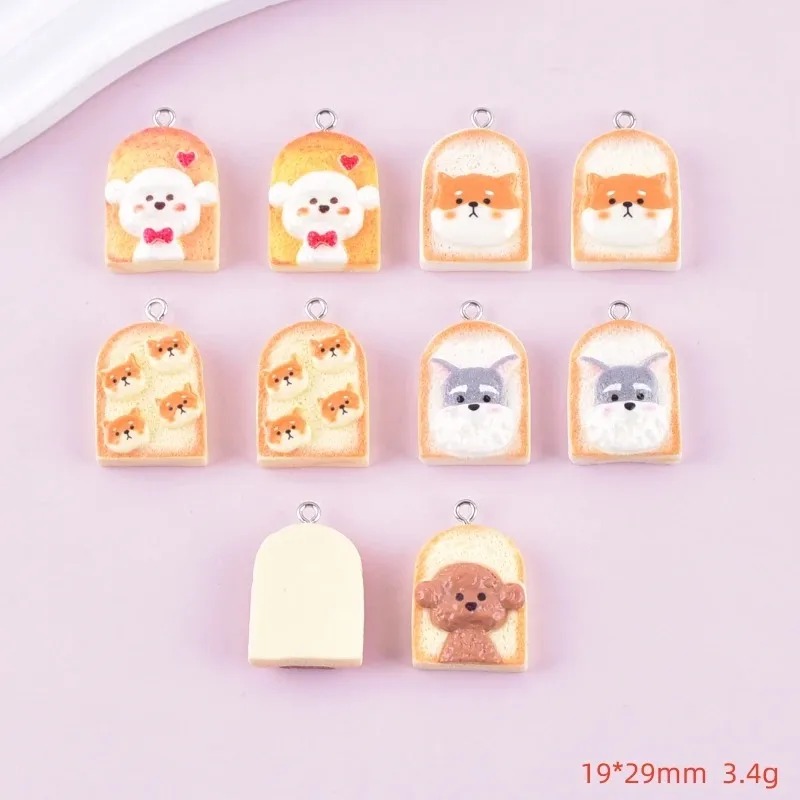 10 個かわいいトースト犬樹脂ペンダント漫画動物チャーム D - Resin Art Keychain のレビューと価格