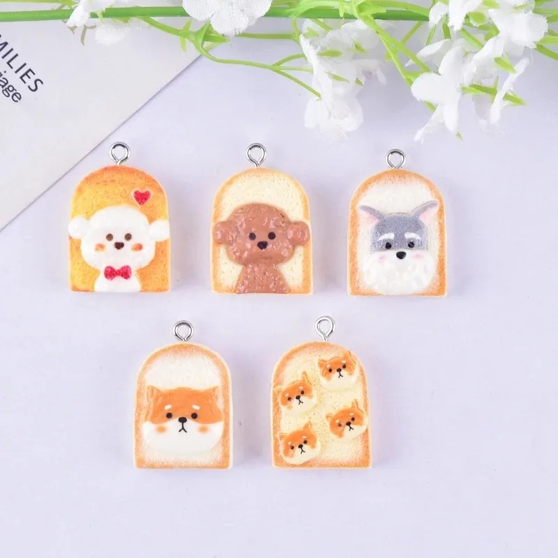 10 個かわいいトースト犬樹脂ペンダント漫画動物チャーム D - Resin Art Keychain のレビューと価格