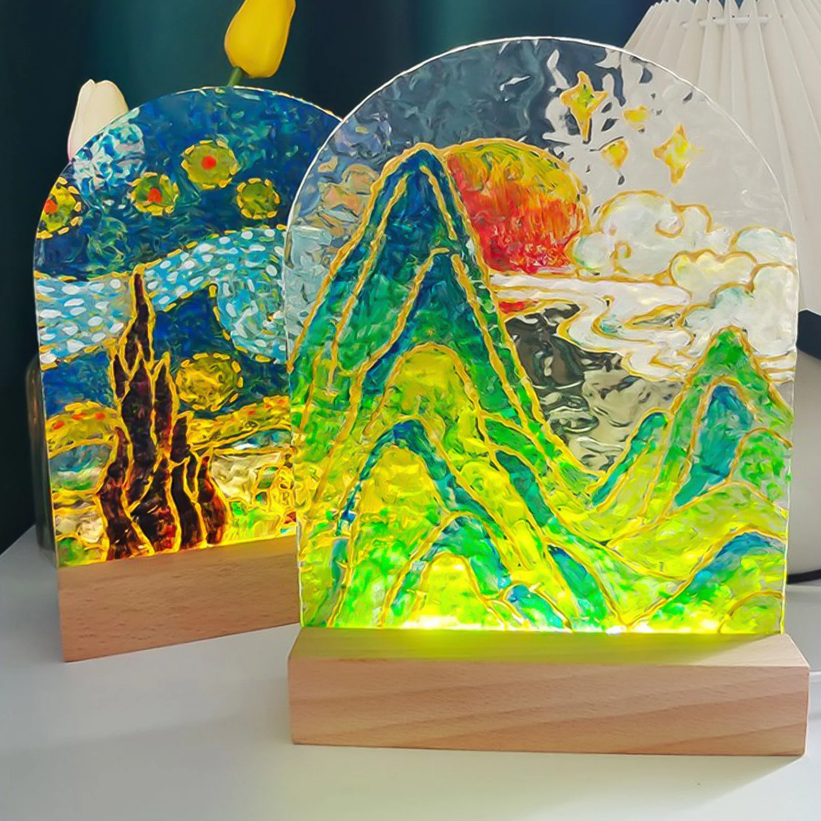 1-10個入り LED木製ライトディスプレイ クリスタルアク - Resin Art Stand のレビューと価格