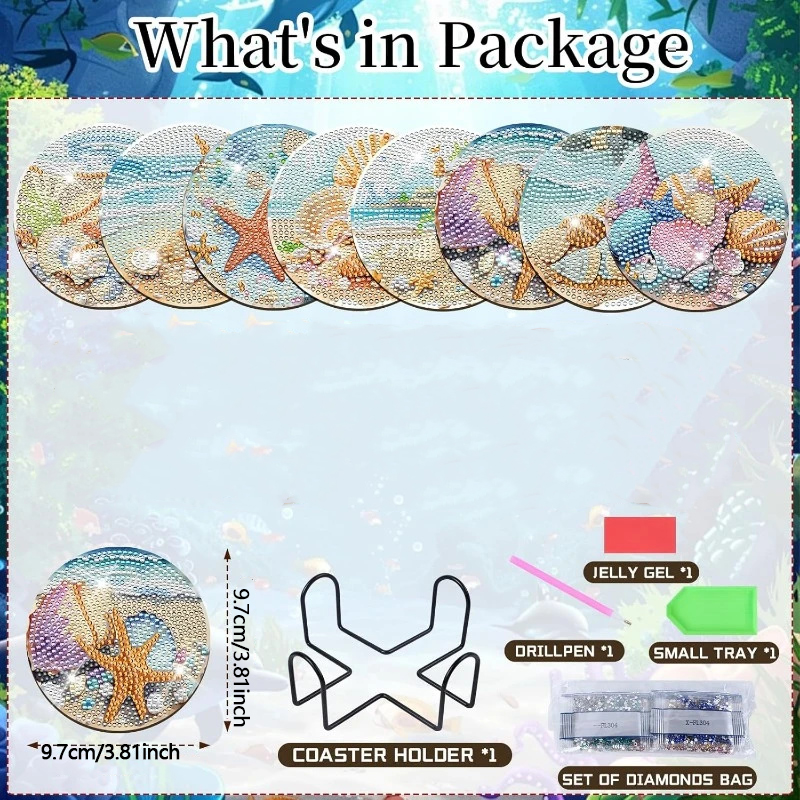ダイヤモンドアートペインティングコースター8枚（ブラケット付 - Resin Art For Beginner のレビューと価格